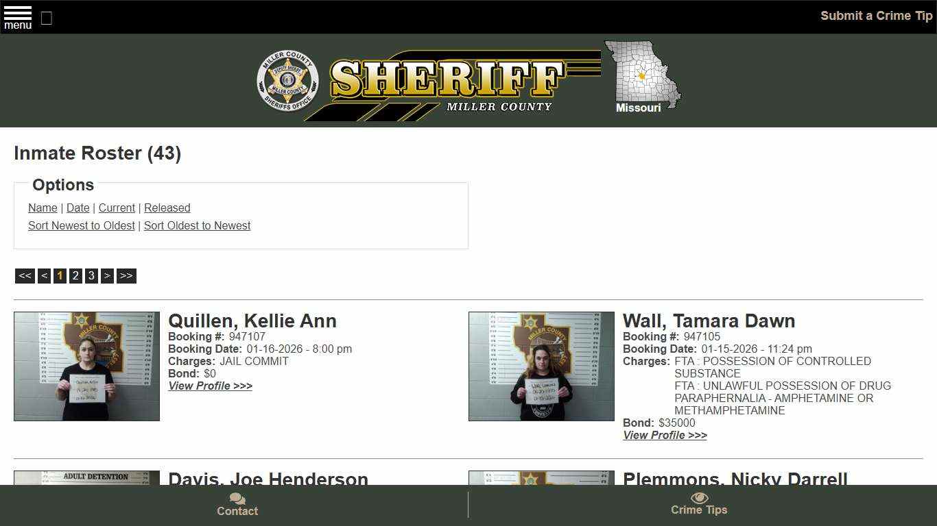 Inmate Roster - Current Inmates Booking Date Descending - Miller County Sheriff MO