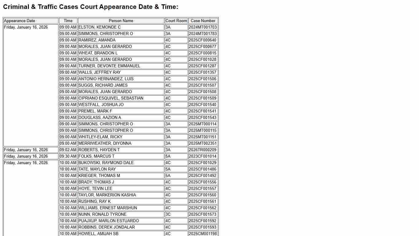 Dockets Criminal & Traffic Cases